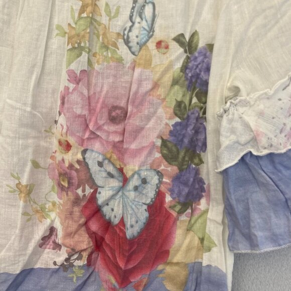 Hester & Orchard Floral Off Shoulder Top Small S Colorful Linen Blend Butterfly - Picture 10 of 10
